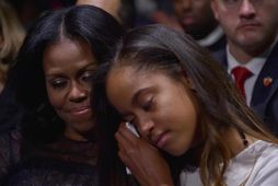 Michelle Obama ásamt dóttur sinni, Maliu Ann.